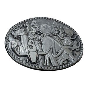 Vintage Cowboy Western Zee Series Award Design Medals Belt Buckle - Steer Roping